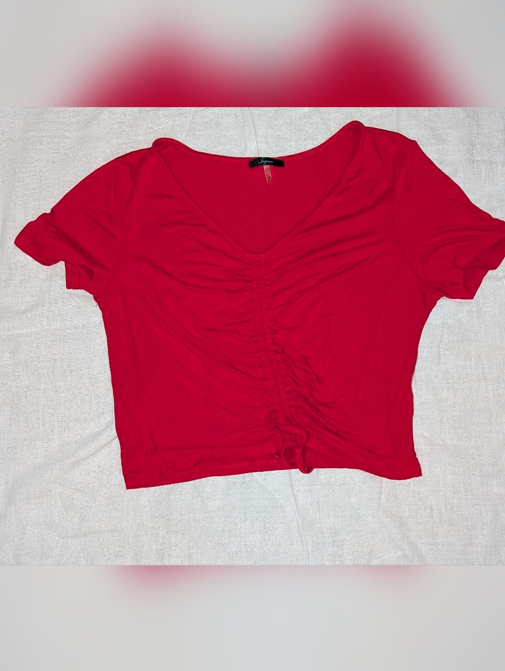 Soprano Red Ruched V-Neck Crop Top